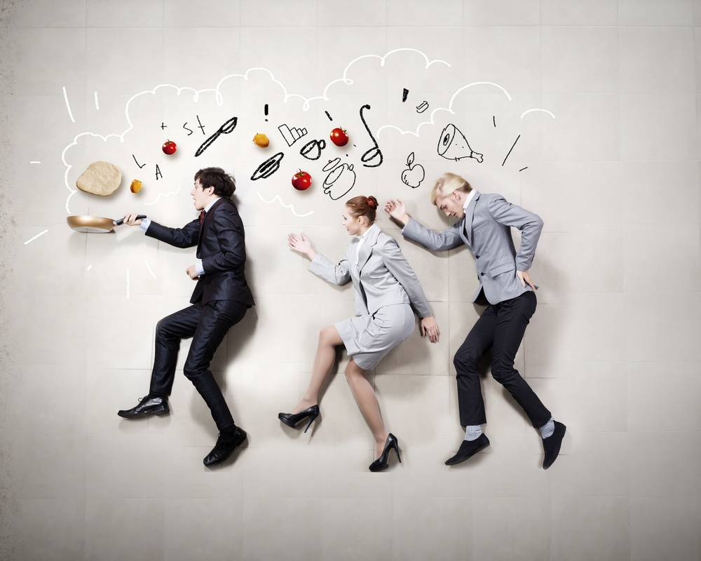 Young people in business suits lying on floor