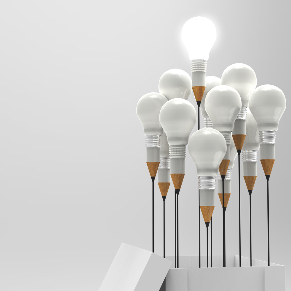 drawing idea pencil and light bulb concept outside the box as creative and leadership concept